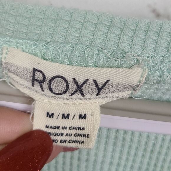 Roxy Mint Green Boho Waffle Thermal Shirt Long Sleeve Floral Print Top Medium - Picture 4 of 10